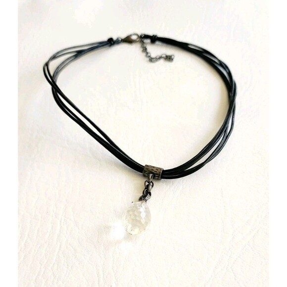 SILPADA N1494 Multi 5 Strand Black Leather Faceted Quartz Pendant Necklace - Picture 2 of 8